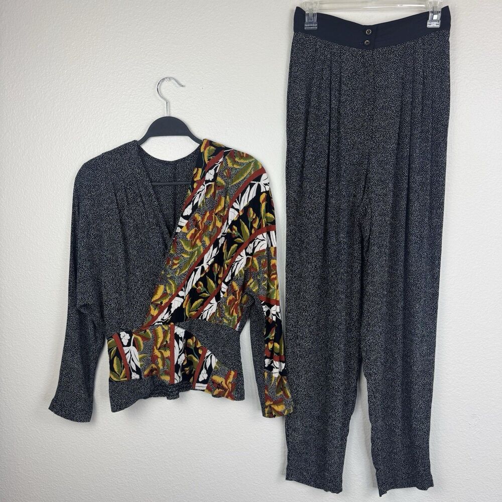Vtg 90s Marsha Brander Componix 2 Piece Set Floral Polka Dots Pants Top 10 M